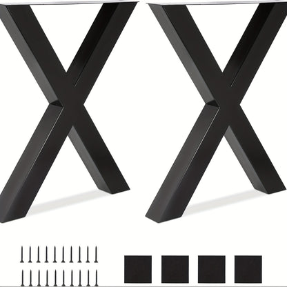 Tafelpoten – Meubelpoten – Tafelpootonderstellen – Tafelonderstellen – Industriële Tafelpoten X-Frame – Stalen Zwarte Glanzende Afwerking – 71 cm Hoog – Eenvoudige Montage Met Vloerbeschermers
