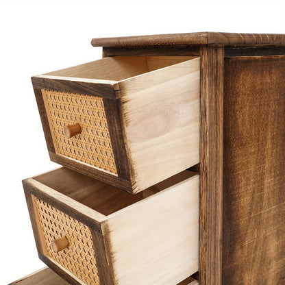 Opbergkast – Opbergmeubel – Ladekast – Kastenrek – Bergkast – 3 Lades – Massief Pauluswood – Donkerbruin Retro Design – Compact Verticaal – Draagvermogen 60 kg