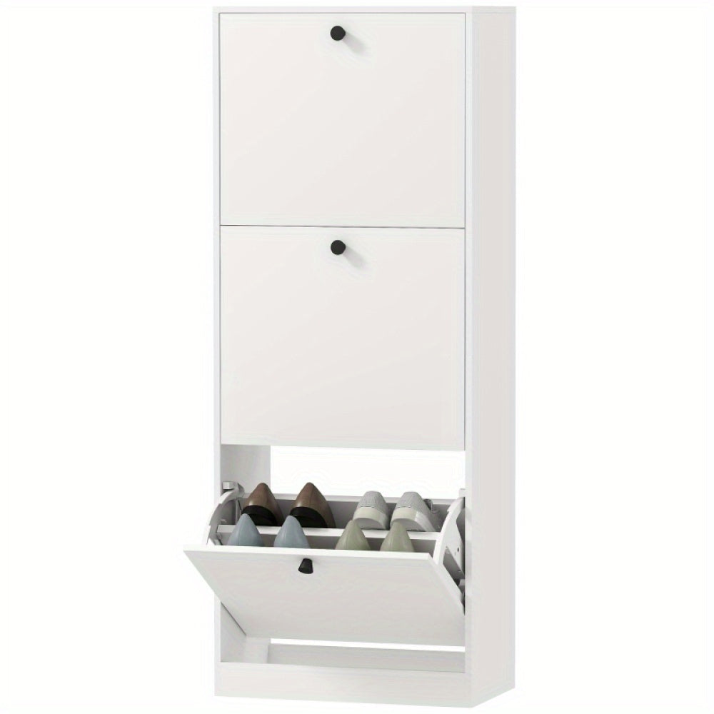 Schoenenkast – Schoenenrek – Schoenenopberger – Hal Organizer – Smalle Schoenenkast – Wit – Verstelbare Vakverdeling – Geschikt Voor 12 Paar Schoenen – 47x26x120 cm