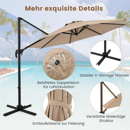 Parasol – Zweefparasol – Stokparasol – Tuinparasol – Balkonparasol – Rond – 300 x 300 cm – 360° Draaibaar Met Voetpedaal