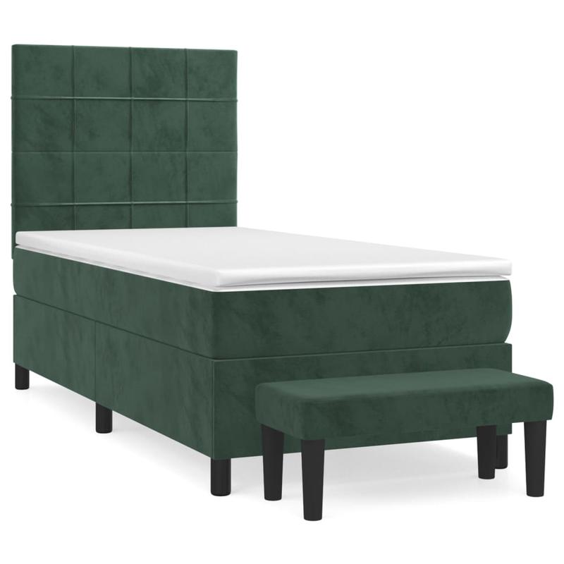 Boxspring – Bed – Slaapbank – Tweepersoonsbed – Eenpersoonsbed – Donkergroen Fluwelen Bekleding – Stevig Hardhouten Frame – 100x200 cm