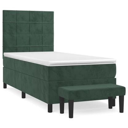 Boxspring – Bed – Slaapbank – Tweepersoonsbed – Eenpersoonsbed – Donkergroen Fluwelen Bekleding – Stevig Hardhouten Frame – 100x200 cm