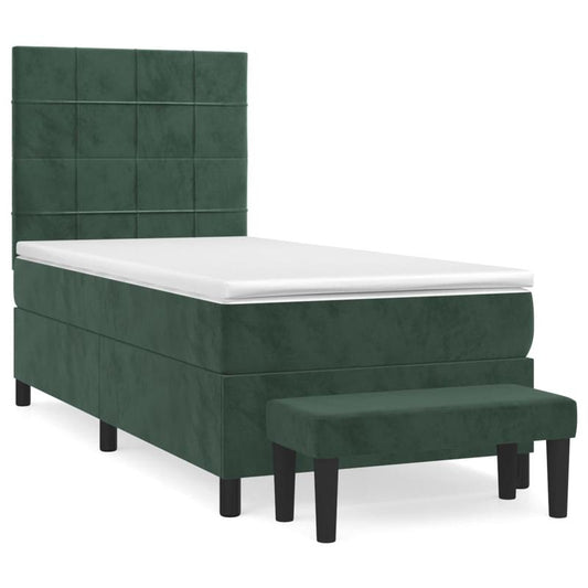 Boxspring – Bed – Slaapbank – Tweepersoonsbed – Eenpersoonsbed – Donkergroen Fluwelen Bekleding – Stevig Hardhouten Frame – 100x200 cm