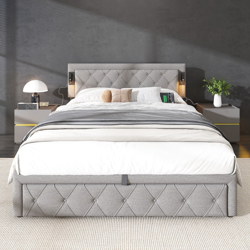 Hydraulisch Opbergbed – Uittrekbed – Slaapbank – Logeerbed – Opbergbed – 140x200 cm – Linnen Bekleding – Met Opberglades