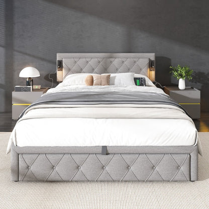 Hydraulisch Opbergbed – Uittrekbed – Slaapbank – Logeerbed – Opbergbed – 140x200 cm – Linnen Bekleding – Met Opberglades
