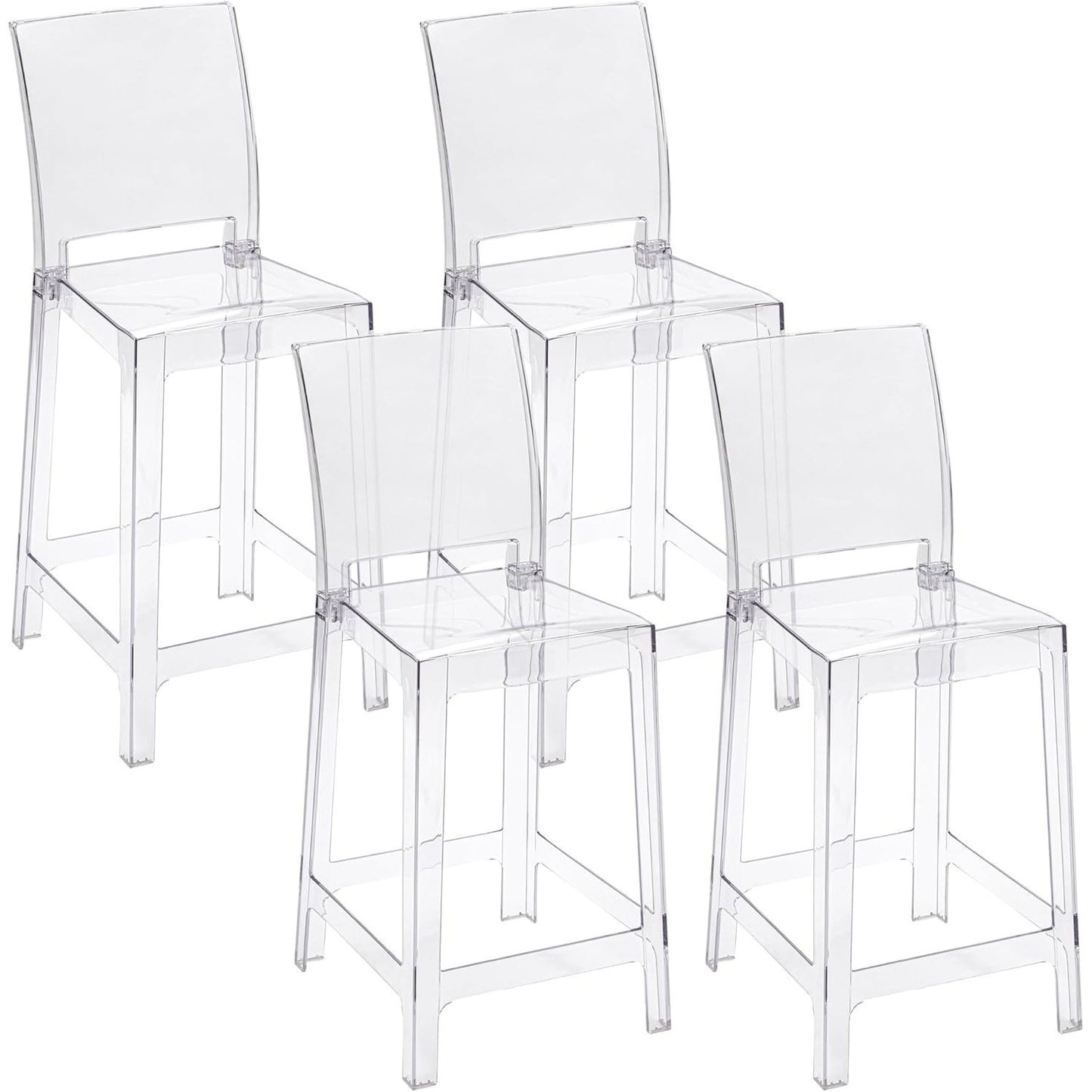 Transparante Stoelen – Doorzichtige Stoel – Kruk – Barkruk – Zitstoel – Polycarbonaat – Ergonomische Rugleuning – Stevige L-Vormige Poten