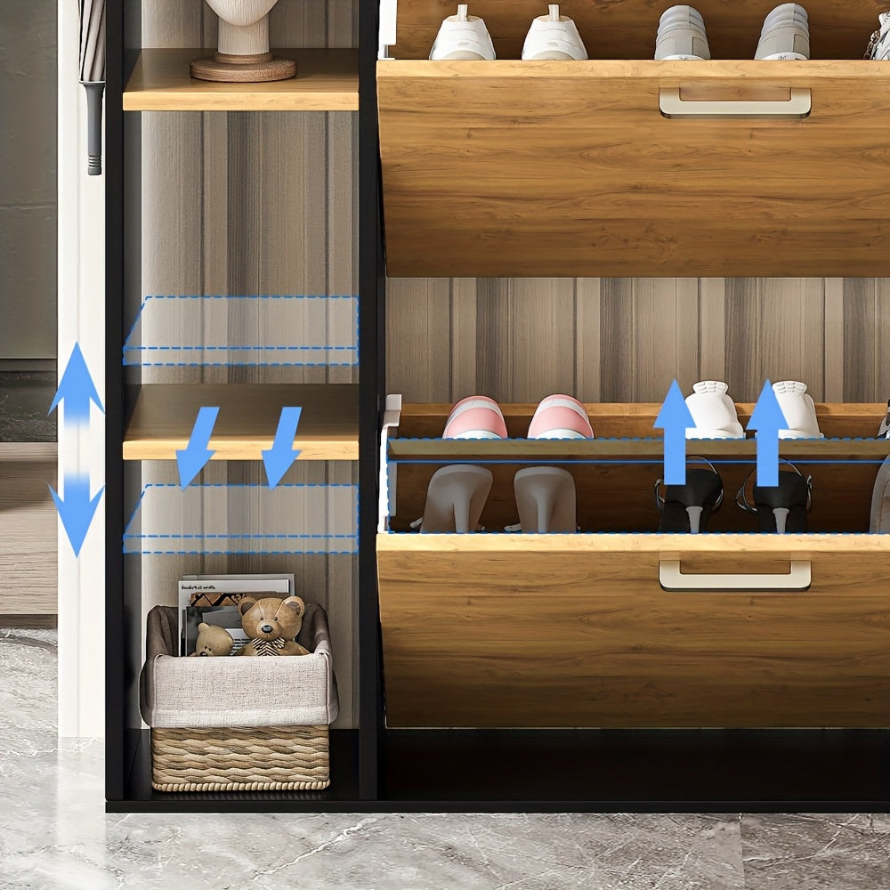 Schoenenkast – Schoenenopberger – Schoenenrek – Halmeubel – Schoenentoren – Smal Design – 3 Deuren – Hardhouten Constructie – Zwarte Afwerking – Bovenblad Display – Ruimtebesparend