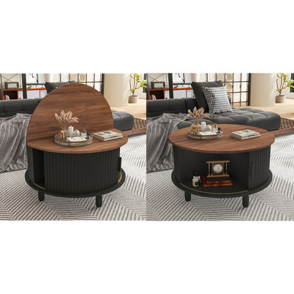 Salontafel – Koffietafel – Bijzettafel – Woonkamertafel – Tafel – Modern Rond – Verborgen Opbergruimte – Stevig Massief Hout