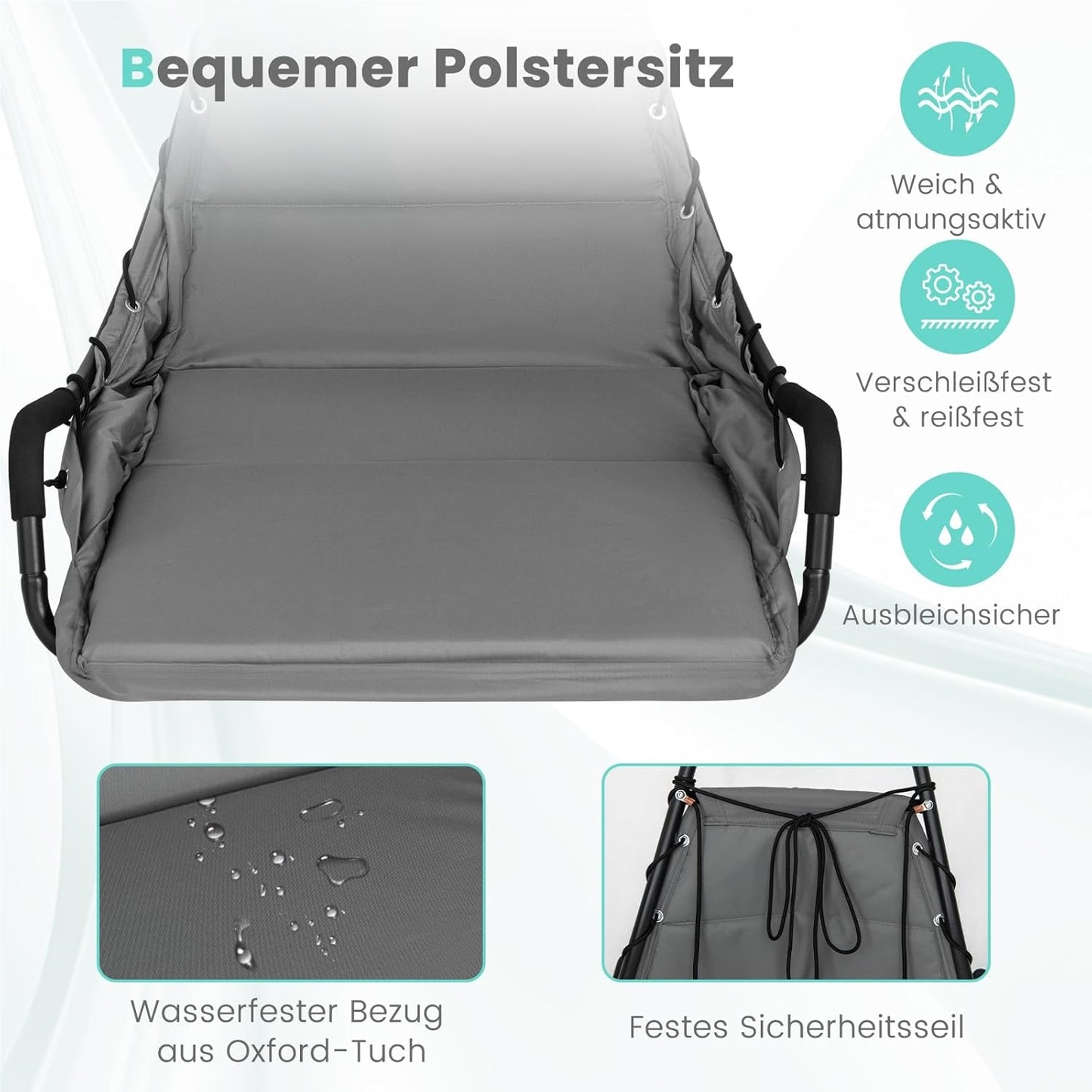 Hangstoel – Hangstoel Met Frame – Hangstoel Voor Binnen En Buiten – Hangstoel Schommel – Relaxstoel – Extra Grote Gevoerde Zitting – Stevig Metalen Frame