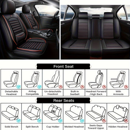 Autostoelhoezen – Stoelhoezen Auto – Zittingbeschermers – Kunstleren Stoelhoezen – Set 5 Zitplaatsen – Universele Pasvorm – Waterafstotend PU-leer – Airbag Compatibel
