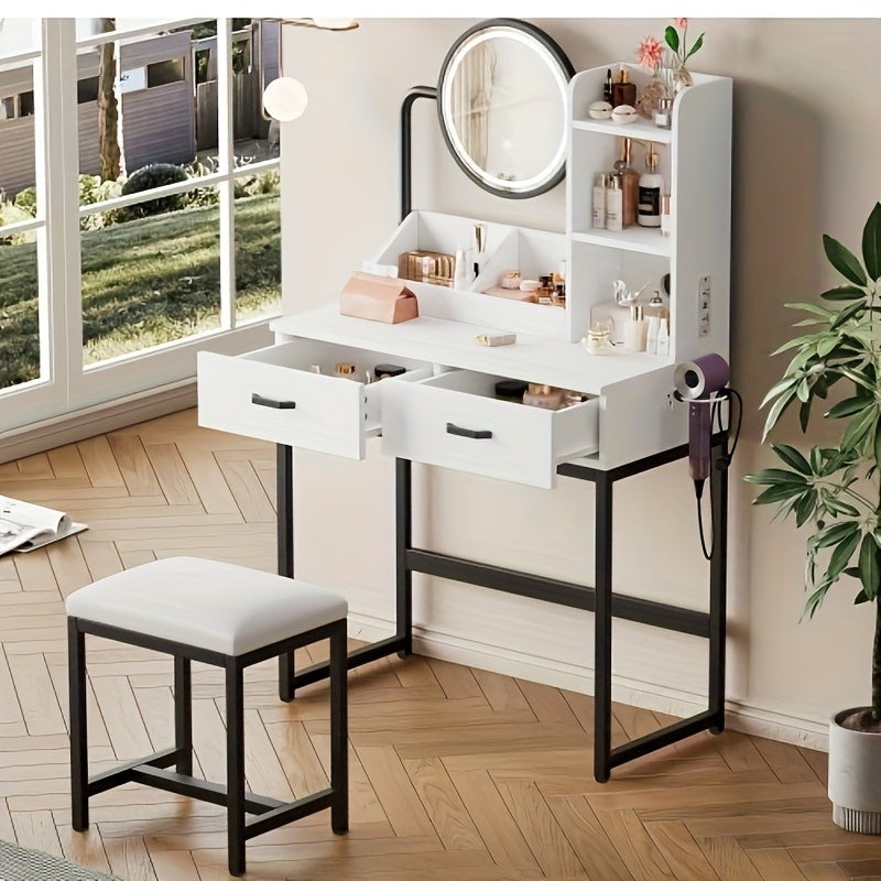 Kaptafel – Make-up Tafel – Dressingtafel – Cosmeticatafel – Opmaaktafel – Wit – Ruime Spiegel – Duurzame Bamboe Constructie
