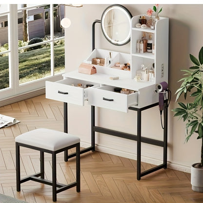 Kaptafel – Make-up Tafel – Dressingtafel – Cosmeticatafel – Opmaaktafel – Wit – Ruime Spiegel – Duurzame Bamboe Constructie