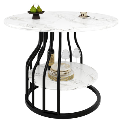 Contemporary Black Metal Dining Table with Storage Dome, 80x80x76cm - Round Kitchen & Coffee Table for 4, MDF Marble Top, Elegant Design for Living Room or Dining Room, Dining Table Decor, Sleek Table Base, Smooth Surface