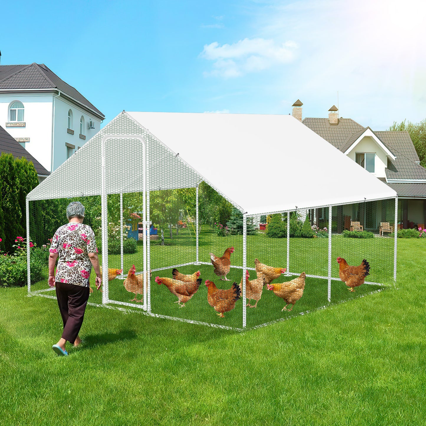 Kippenhok – Konijnenhok – Kippenren – Dierenhok – Buitenren – Robuuste Metalen Constructie – Verzinkt Stalen Frame 300x300x200 cm