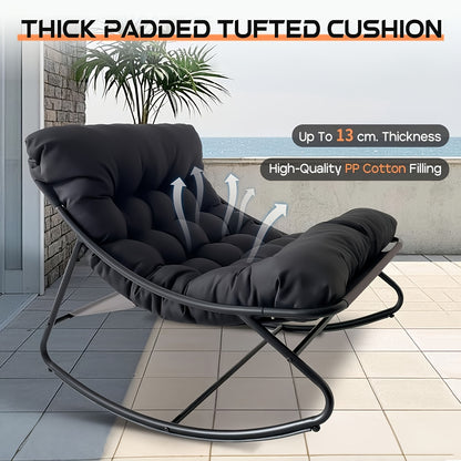 Schommelstoel – Relaxstoel – Fauteuil – Loungestoel – Draaistoel – Handmatig Verstelbare Rugleuning – Stabiel Roestvrij Stalen Frame – Zwenkfunctie en Rocking Mechanisme – Modern Design – Geschikt Voor Harde Vloeren – Grijs