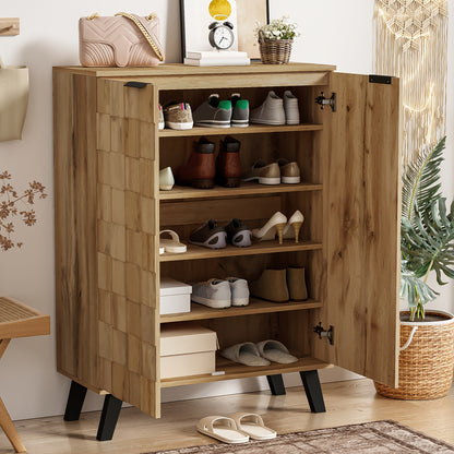 Schoenenkast – Schoenenrek – Schoenenopberger – Halmeubel – Schoenenbank – Hardhout & Spaanplaat – Verstelbare Planken & 5 Vakken - Houtkleur