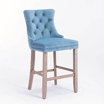 Barkrukken – Krukken – Barkruk Set – Barstoelen – Keukenstoelen – Lichtblauw – Zachte Gevoerde Zitting – Button-Tufted Rugleuning – Chrome Nagelrand – Duurzaam & Comfortabel
