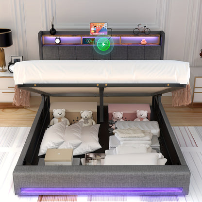 Gestoffeerd Bed – Modern Bedframe – Tweepersoonsbed – Slaapkamerbed – Led Bed – 160x200 cm – RGBW Ledverlichting – Stevig Zonder Hout