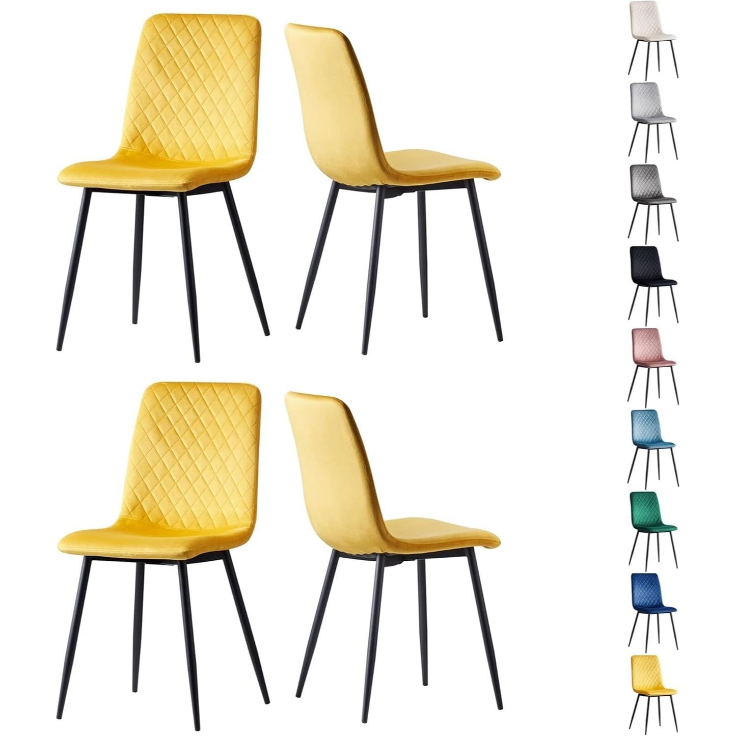 Eetkamerstoel – Designstoel – Velvet Stoel – Metalen Stoel – Lexi Stoel – Set Van 4 – Ergonomisch Comfort – Stijlvolle Metalen Poten