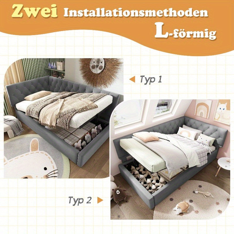Bedbank – Slaapbank – Sofa Bed – Daybed – Bedbankje – Fluwelen Bekleding – Hydraulisch Opbergvak – Lattenbodem – 90x200 cm – Compact & Multifunctioneel