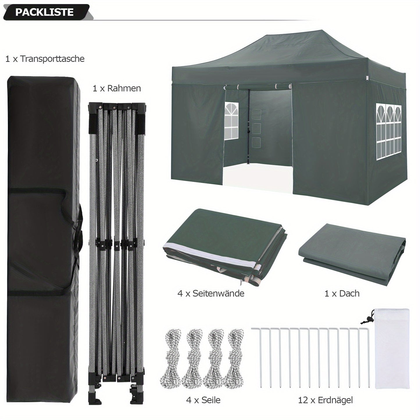 Partytent – Paviljoen – Feesttent – Tuintent – Opvouwbare Tent – 3x4,5m – Waterdicht Polyester – UPF 50+ Bescherming