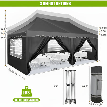 Pop-up Partytent – Vouwtent – Tent – Canopy – Overkapping – Zwart – 3x6 Meter – UV-Bestendig Oxford Polyester – Aluminium Frame Met 6 Afneembare Zijwanden