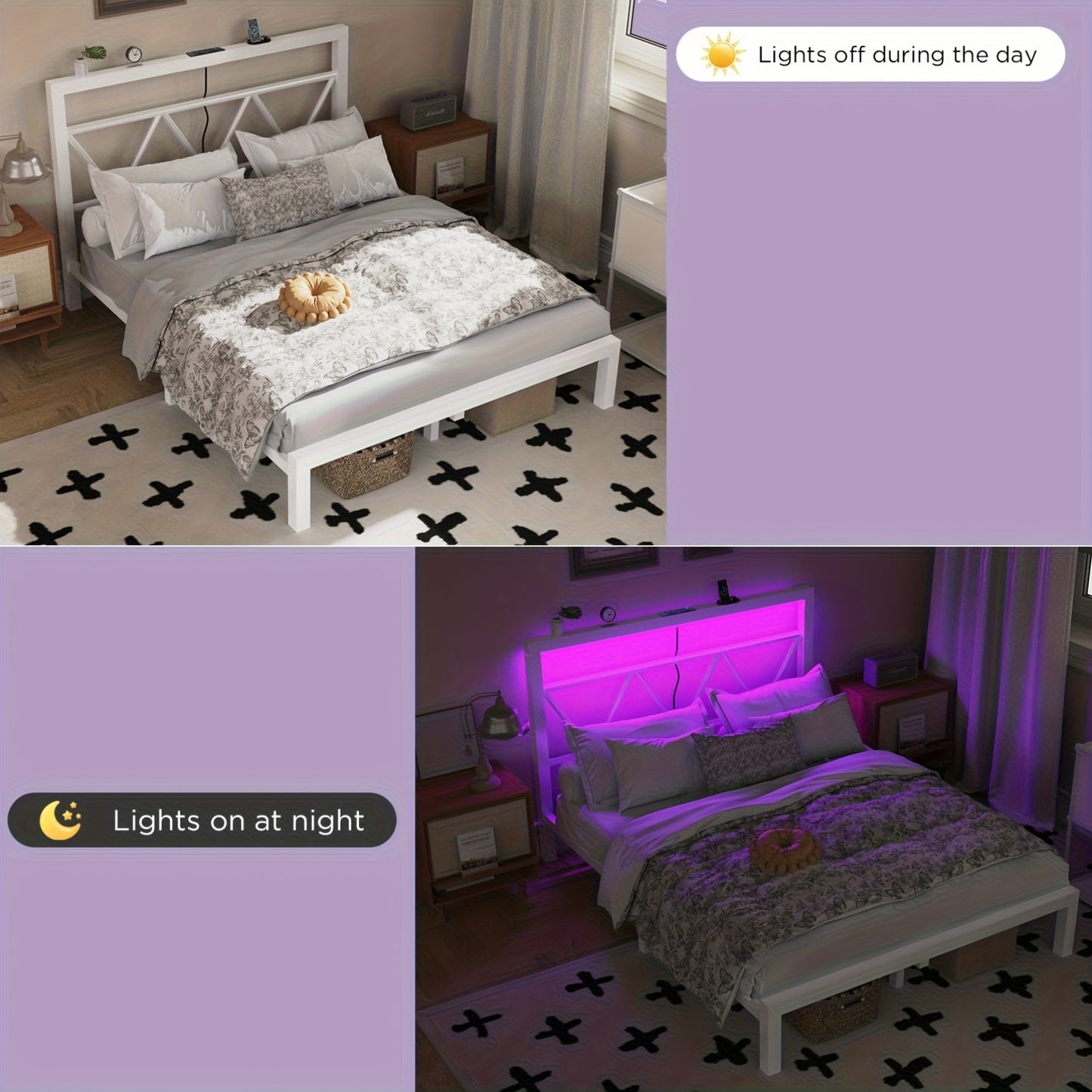 Iron Bed-C088[140X200Cm]White with Bedside Lamp