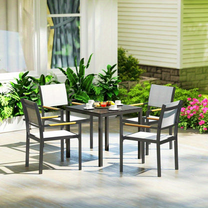 Tuintafel – Campingtafel – Balkontafel – Picknicktafel – Buiten tafel – Weerbestendig Aluminium – 73x73 cm – Houtlook – Voor 4 Personen – Zwarte Afwerking