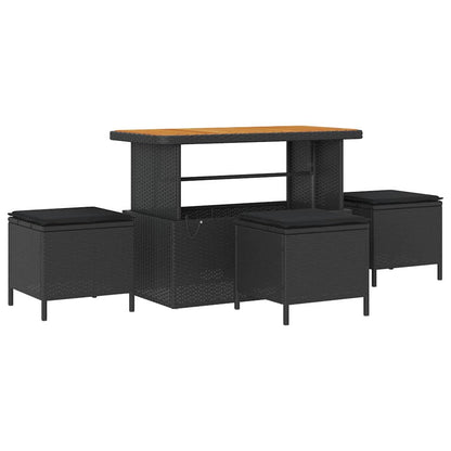 Tuinbank – Buitenbank – Loungeset – Zithoek – Balkonbank – 5-Zits – UV-Bestendig Poly Rattan – Stevig Stalen Frame – Zwart