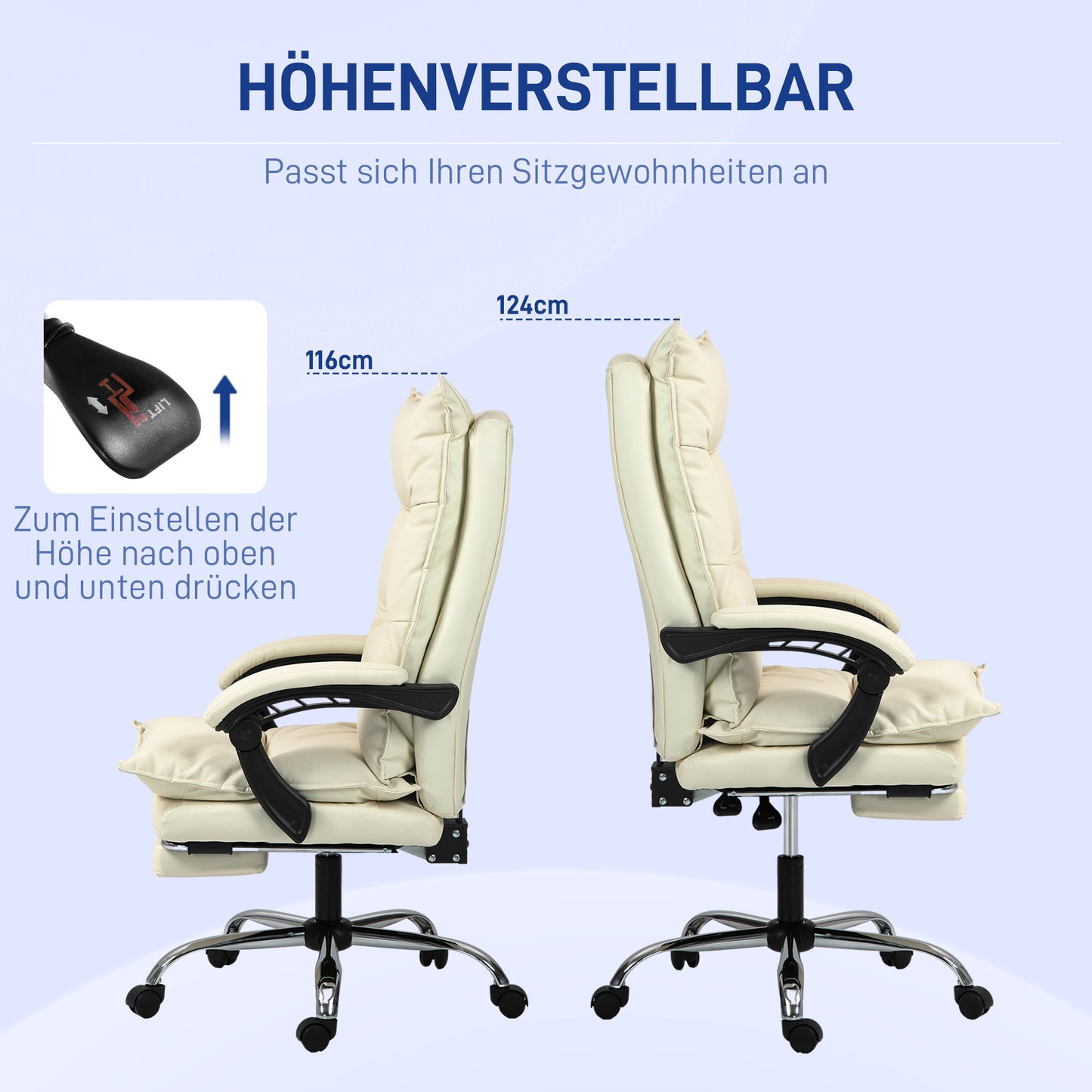Bureaustoel – Kantoorstoel – Gamingstoel – Draaistoel – Bureaukruk – Verstelbare Hoogte 55-63 cm – Kunstleren Bekleding Zwart