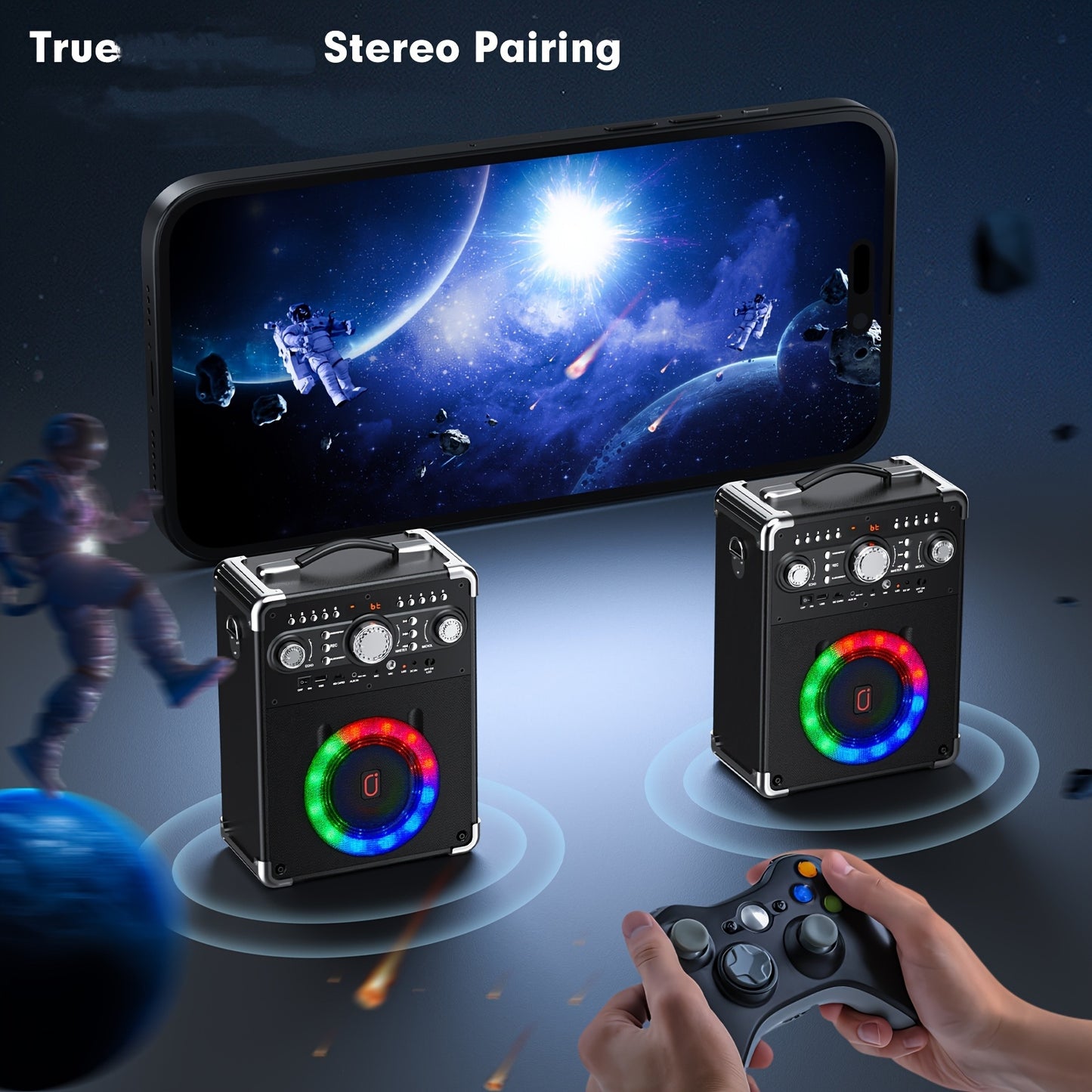 Draagbare Karaoke Machine – Karaoke Speaker – Party Speaker – Bluetooth Speaker – Muziekbox – Draadloos Met 2 Microfoons – RGB Verlichting – USB-C Snel Opladen