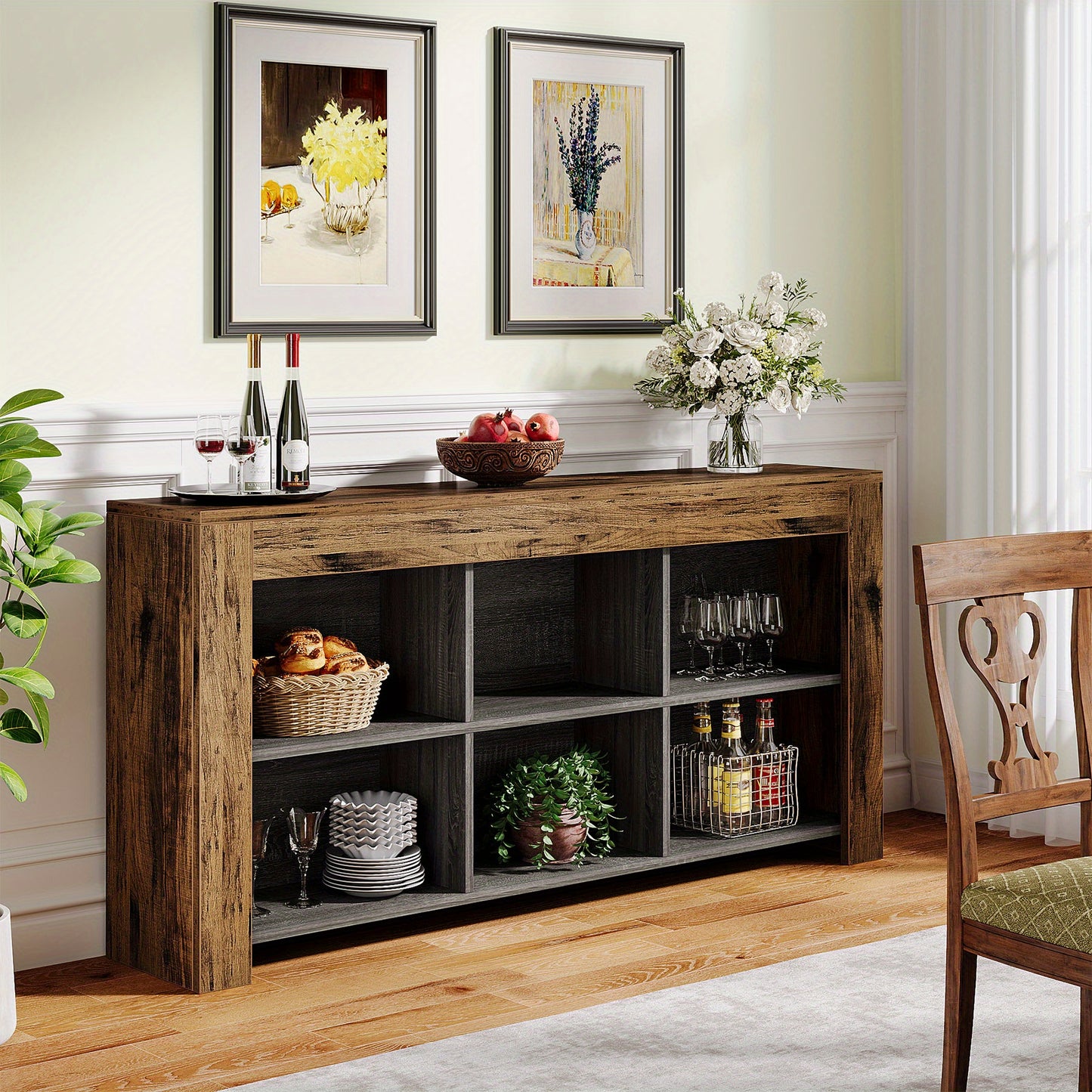 Sidetable – Consoletafel – Haltafel – Wandtafel – Bijzettafel – 160 cm Wit – 6 Open Vakken – Duurzaam Hout en MDF
