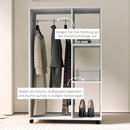 Rollende Kledingkast – Mobiele Kast – Kledingrek Op Wieltjes – Opbergkast – Garderobekast – Compact 80x40x128 cm – Stevig Wit Frame