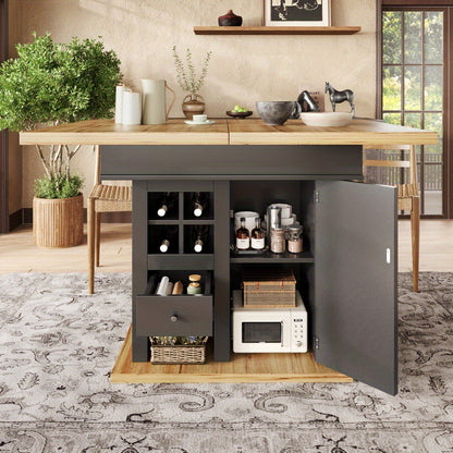 Uitklapbare Eettafel – Uitschuiftafel – Vouwtafel – Keukentafel – Moderne Tafel – Met Wijnrek en Lade – Ruimtebesparend Design – Hoogwaardig MDF en Metaal