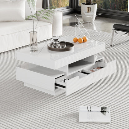 Salontafel – Koffietafel – Bijzettafel – Woonkamertafel – Opbergtafel – Hoogglans Wit – 4 Lades – Ruime Opbergruimte – Duurzaam Samengesteld Hout – Geen Montage Nodig