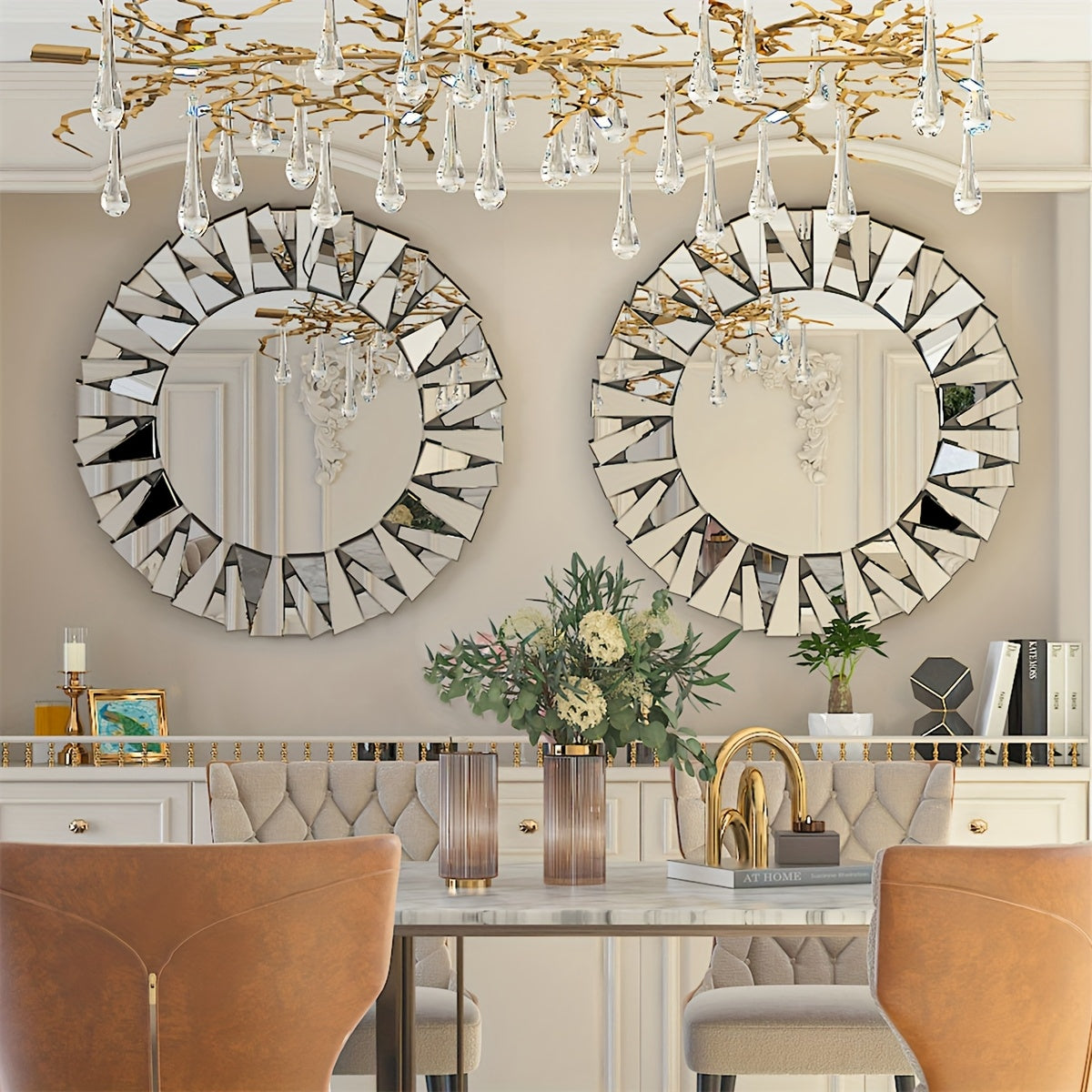 Decoratieve Ronde Spiegel – Wandspiegel – Accentspiegel – Badkamerspiegel – Woonkamer Spiegel – 80x80 cm – Silvery Glas – Zonnestraal Design