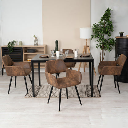 Eetkamerstoel – Stoel Met Armleuning – Designstoel – Keukenstoel – Scandinavische Stoel – Comfortabel Gestoffeerd – Metaal Met Houten Poten – Bruin – 56x56x78 cm