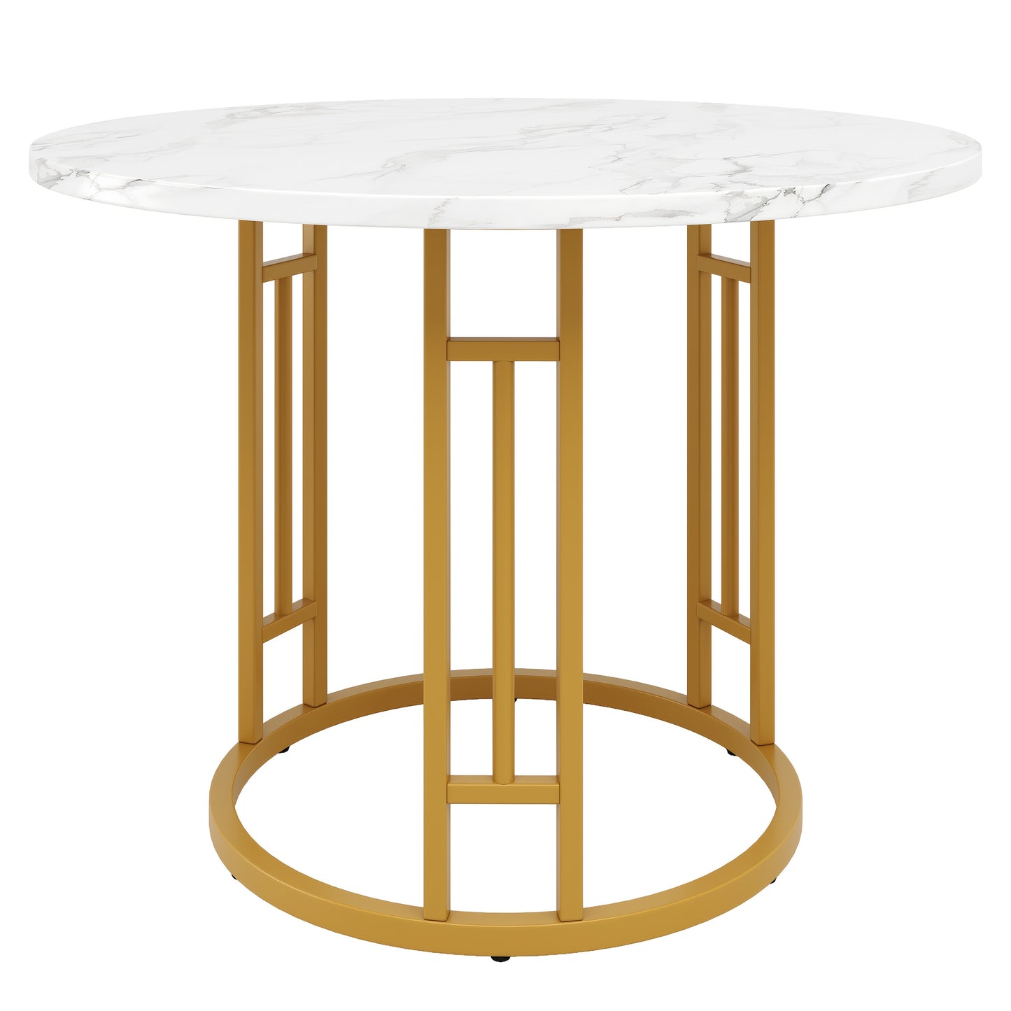 Round Dining Table (80×80×76cm), 4-Person Kitchen Coffee Table, Stylish Metal Legs with MDF Marble Top, Perfect for Living Room or Dining Room – Golden Finish