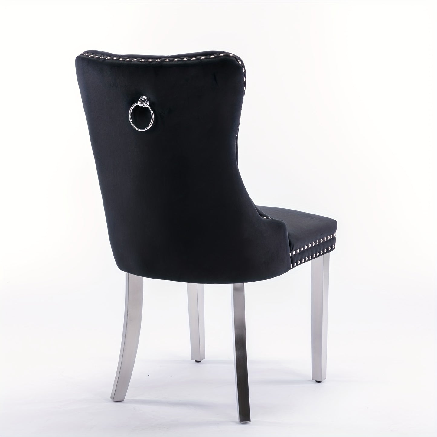 Set of 2 Modern Luxury Tufted Dining Chairs - Solid Wood Frame with Black Velvet Upholstery, Chrome Legs & Nailhead Trim, Plush Cushioned Seats with High Backrest & Curved Arms - Heavy-Duty Contemporary Design for Elegant Din