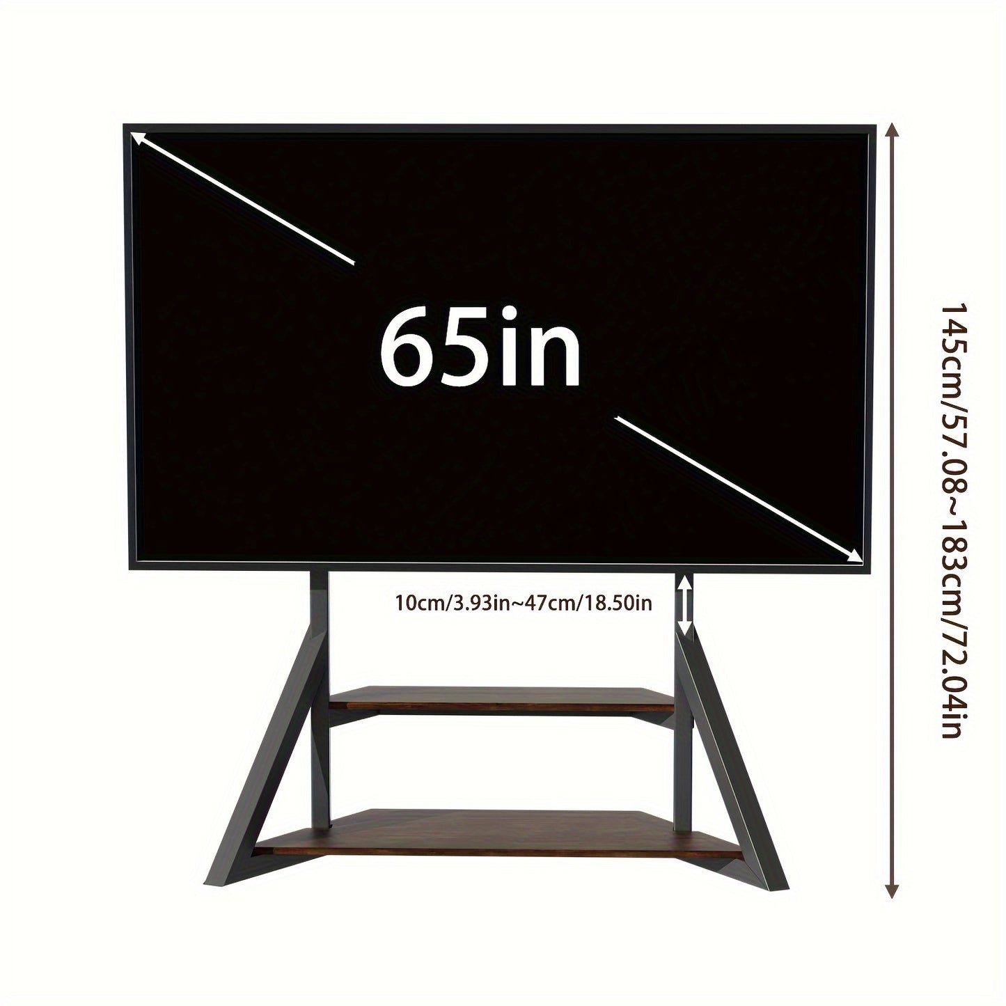 Verstelbare Vloerstaande TV-standaard – TV-Meubel – TV-Statief – Vloerhouder – TV-Beugel – Industriële Stijl – Verstelbare Hoogte 138-168 cm – Stevig Metalen Frame Met Houten Planken