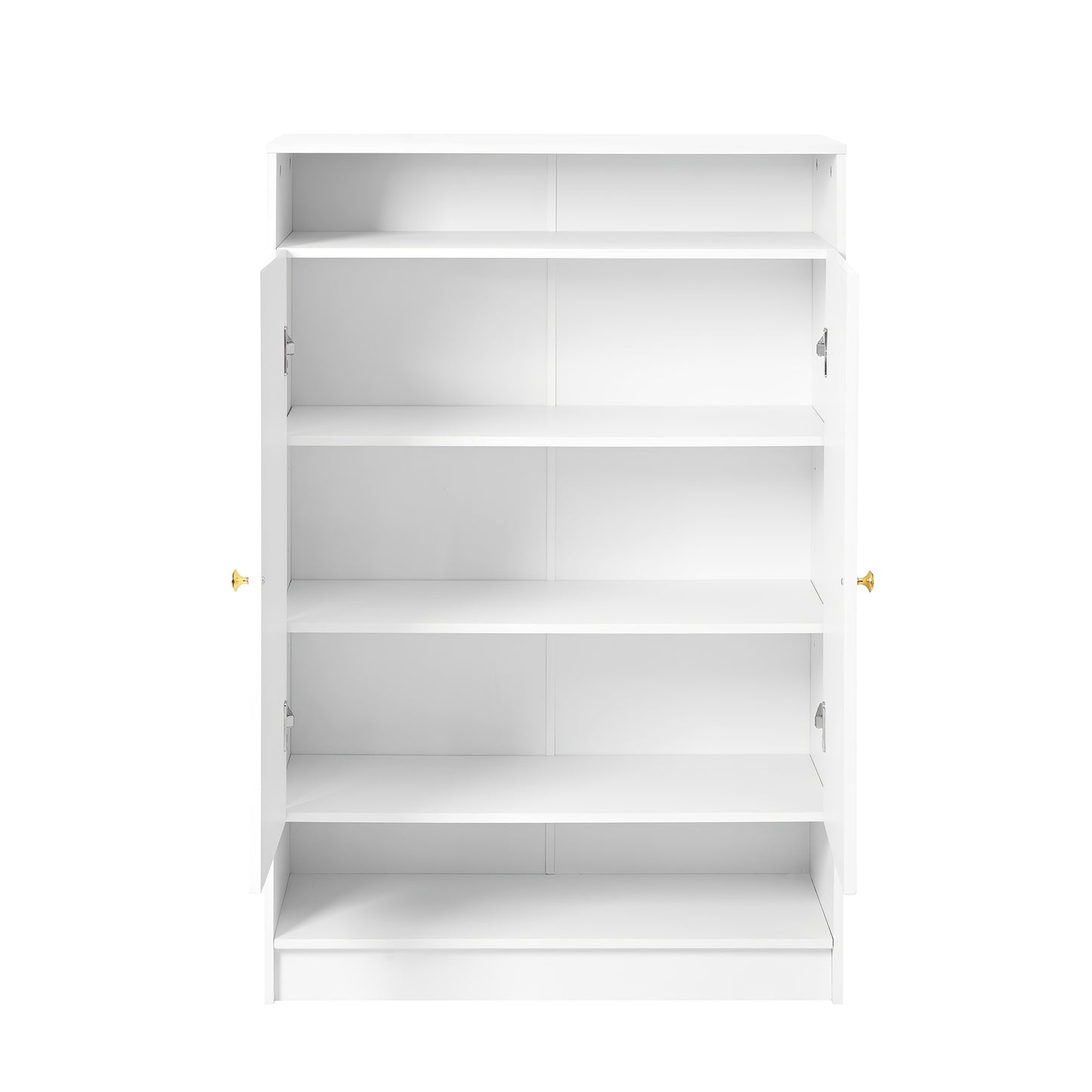 Schoenenkast – Schoenenrek – Schoenenopberger – Halkast – Schoenenkastje – Vloerstaand – Verstelbare Planken – Bamboe Wit Met Gouden Handvat