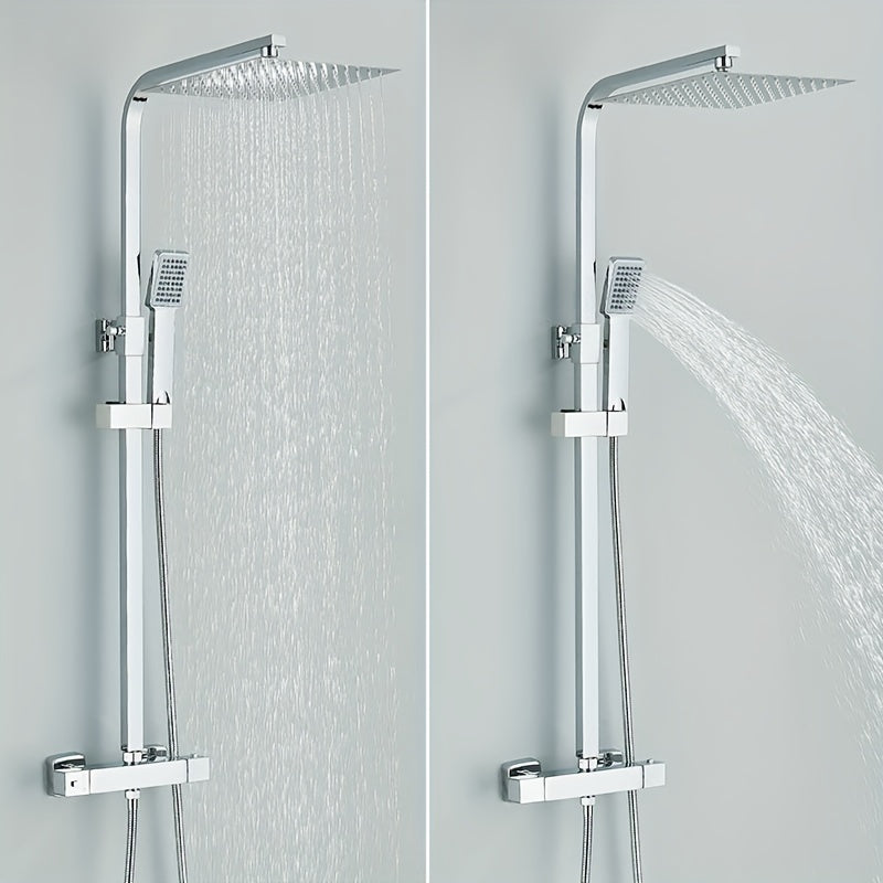 Regendouche Set – Douchekop – Handdouche – Douchekraan – Douchekraan Met Dubbele Hendel – Roestvrij Staal – Ultradunne Regendouche – Moderne Wandmontage