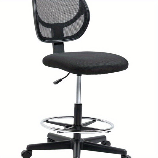 Bureaustoel – Werkstoel – Computerstoel – Studiebureaustoel – Office Chair Zwart – Metalen Frame – Verstelbare Hoogte 58-63 cm – 360° Draaibaar – Comfortabele Gewatteerde Zitting