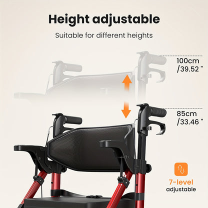 Rollator – Looprek – Rolstoelstoel – Mobiliteitshulpmiddel – Wandelwagen – 2-in-1 Opvouwbaar Lichtgewicht – Verstelbare Handgrepen Met Padded Zitting & Rugleuning, 136 kg Draagvermogen