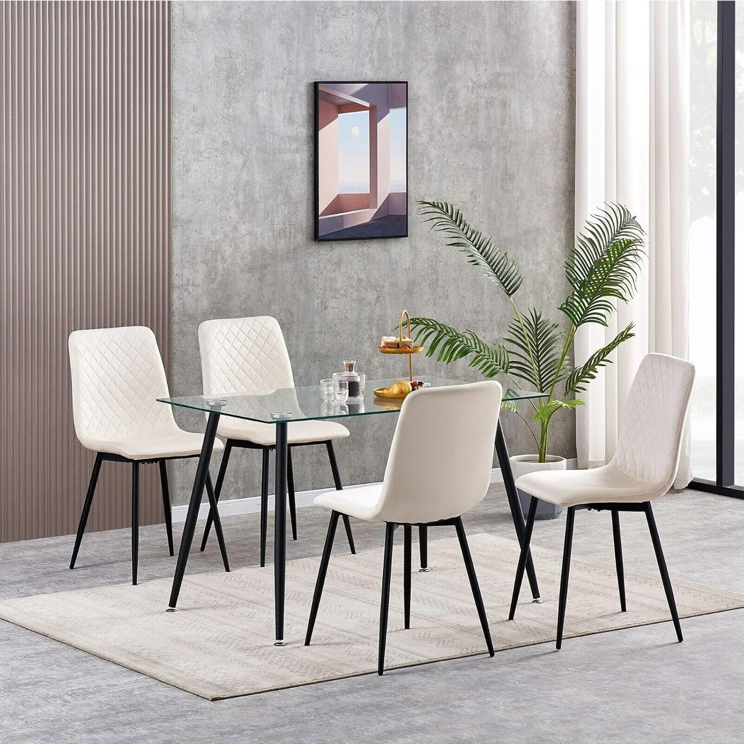 Eetkamerstoel – Design Stoel – Velours Stoel – Luxe Stoel – Comfort Stoel – 4 Stuks Set – Metalen Poten – Ergonomisch Zitcomfort – Lichtblauw