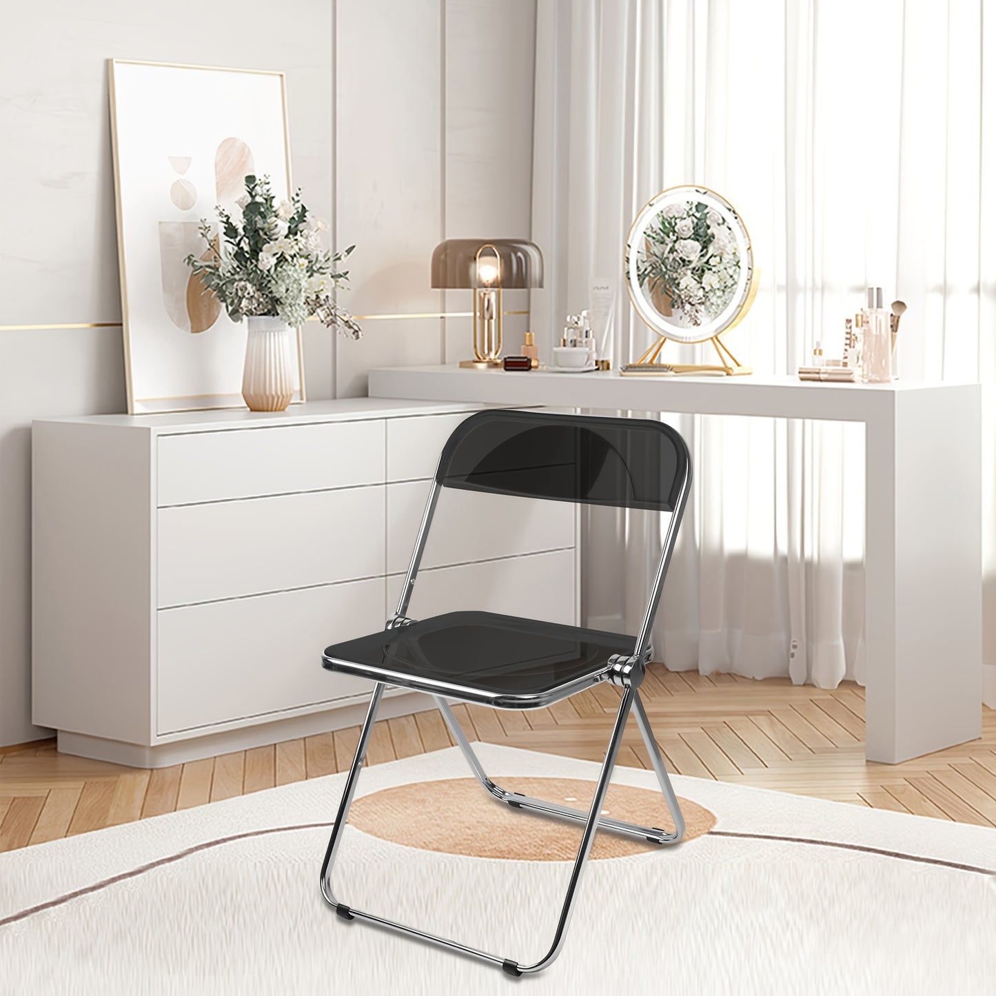 1pc Acrylic Chair, Stackable Plastic Dining Chair, Foldable Dining Chair, Load-bearing 200KG, Classic And Durable Office Meeting Chair, Black