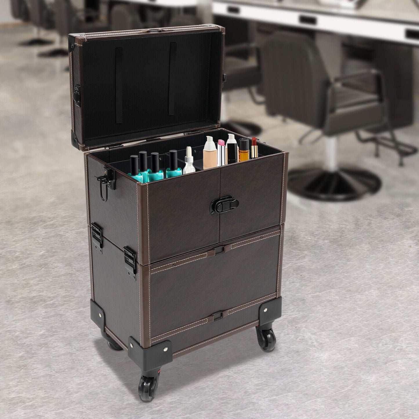 Makeup Trolley – Koffertrolley – Reistrolley – Kosmetische Koffer – Beauty Koffer – 6 Uittrekbare Trays – Stevig PU Materiaal