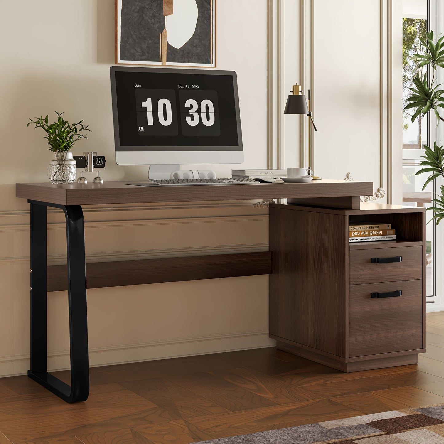 135 X 54 Cm Modern Minimalist Style Desk, Super Strong Load-bearing, Multifunctional Storage Design, Silent Drawer, Folder Drawer