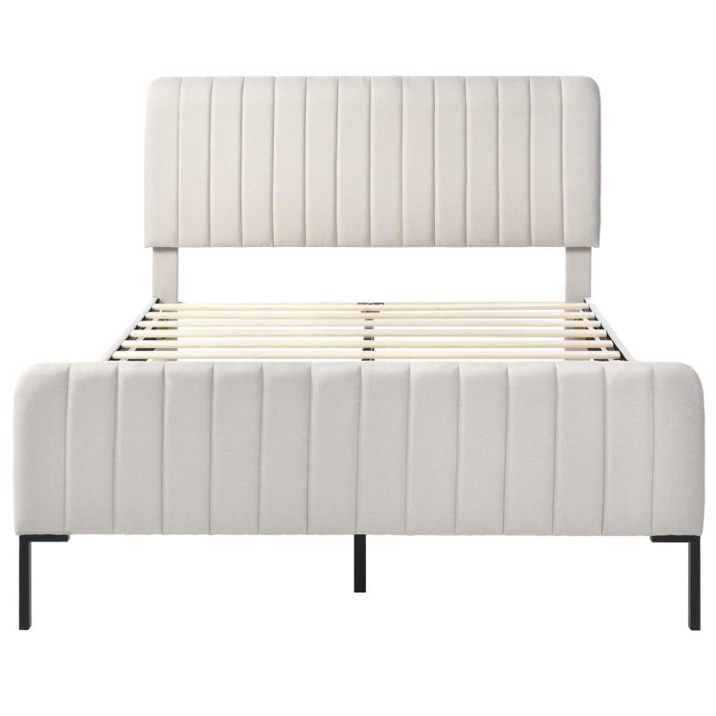 Gestoffeerd Tweepersoonsbed – Tweepersoonsbed – Bedframe – Slaapbed – Logeerbed – Grijs-Beige Linnen – Verstelbare Hoofdsteun – 160x200 cm