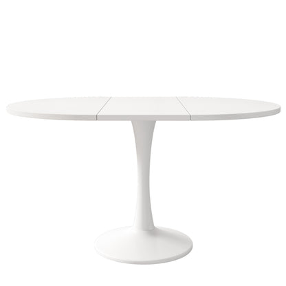 Modern Minimalist Extendable Oval/Rectangular Dining Table - White Convertible Table Suitable for Small Spaces, Easy Assembly, Durable Metal Frame, Expandable Length (100/140cm)